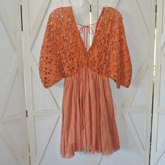 Free People Bella Note Eyelet Mini Dress in Terracotta - Picture 5 of 7